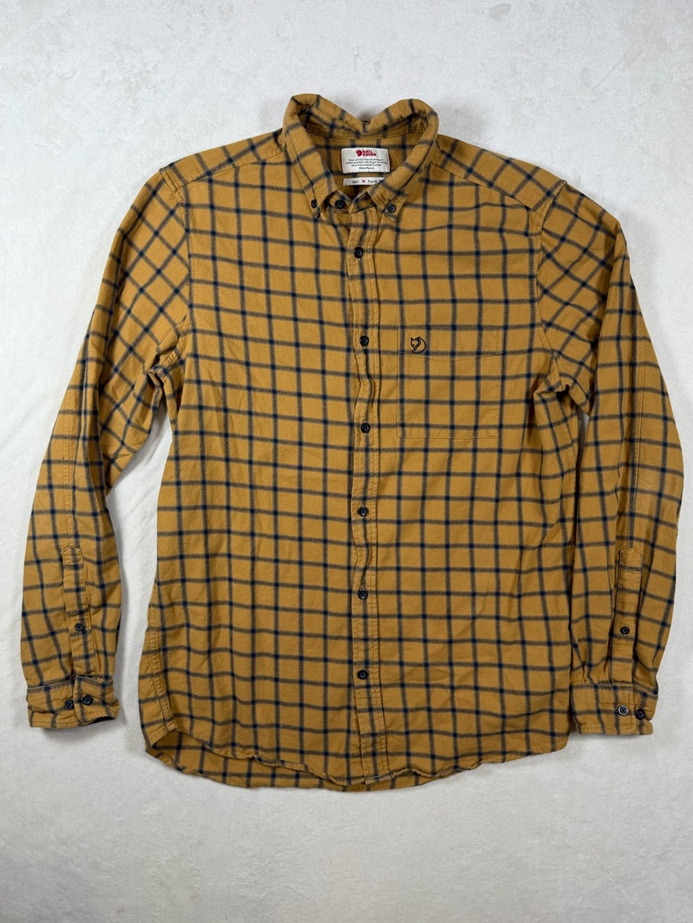 Fjallraven Medium Regular Fit Mustard Yellow Plaid Button-Down Shirt Flannel